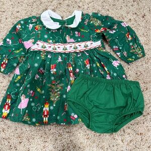 iris & ivy Green Nutcracker Print Smocked Dress with Bloomers